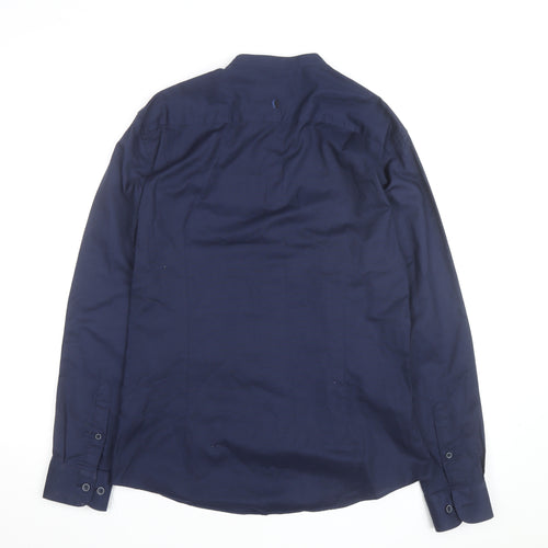 Remus Uomo Jeans Men's Blue Slim Fit Band Collar Long Sleeve Shirt Size 17.5