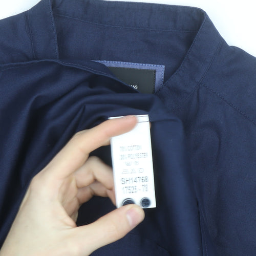 Remus Uomo Jeans Men's Blue Slim Fit Band Collar Long Sleeve Shirt Size 17.5