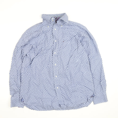 Tommy Hilfiger Men Blue Check Long Sleeve Button-Up Shirt Size S