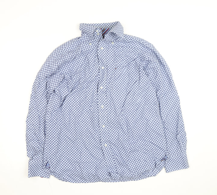 Tommy Hilfiger Men Blue Check Long Sleeve Button-Up Shirt Size S