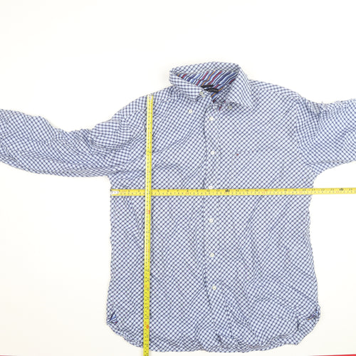 Tommy Hilfiger Men Blue Check Long Sleeve Button-Up Shirt Size S
