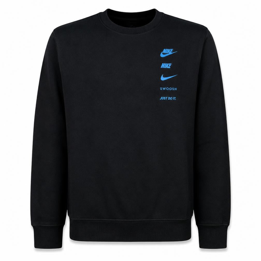 Front view of Nike Men's Black Graphic Logo Crew Neck Sweatshirt, size M