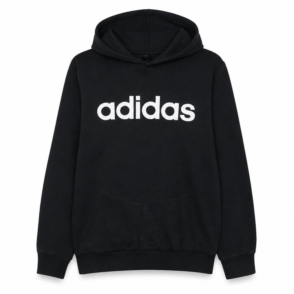 Front view of Adidas Women Black Pullover Hoodie, size L, Hooded Sweatshirt