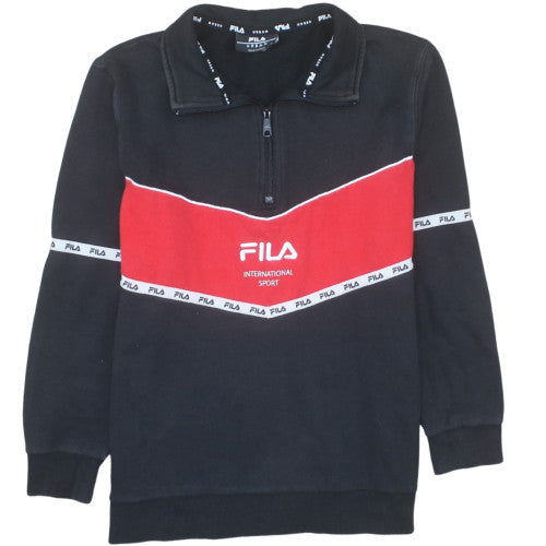 FILA Men's Black Red 1/4 Zip Sweatshirt Small Sport Fleece