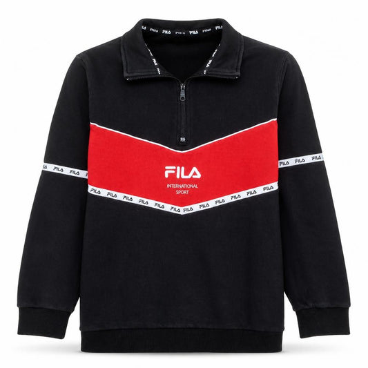 Front view of Fila Men's Black Red 1/4 Zip Sweatshirt Small Sport Fleece