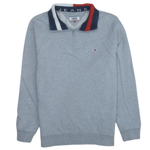 Tommy Jeans Men's Grey 1/2 Zip Sweatshirt M Collared Logo Top