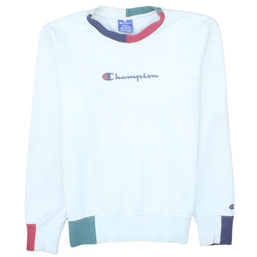 Champion Women's White Colourblock Crew Neck Sweatshirt Small