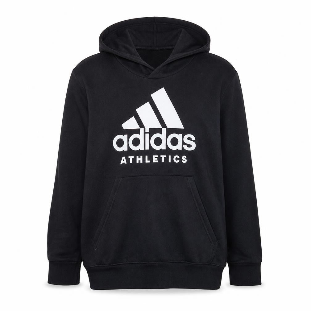 Front view of Adidas Men's Black XL Pullover Hoodie Athletic Logo Sweatshirt