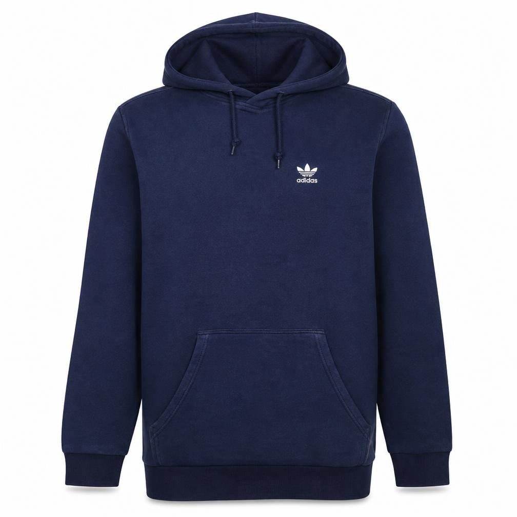 Front view of adidas men’s blue pullover hoodie medium fleece logo sportswear