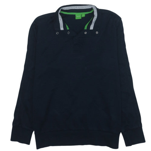 Hugo Boss Men's Navy Henley Sweatshirt XL Cotton Classic Style