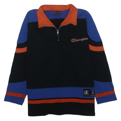 Champion Men’s Black Henley Sweatshirt M Retro Sports Zip Top