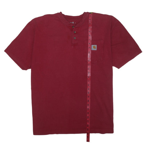 Carhartt Men's Red Short Sleeve Henley Cotton T-Shirt XL Workwear