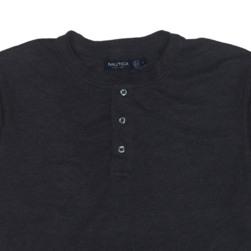 Nautica Men's Black Henley Short Sleeve T-Shirt Size L