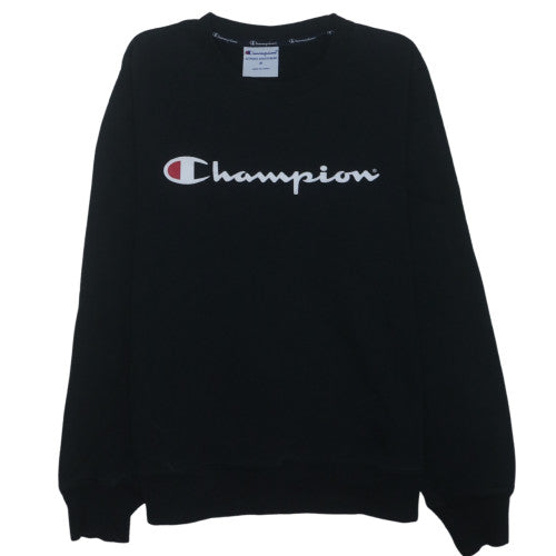Champion Men's Black Pullover Sweatshirt M Crew Neck Logo Fleece