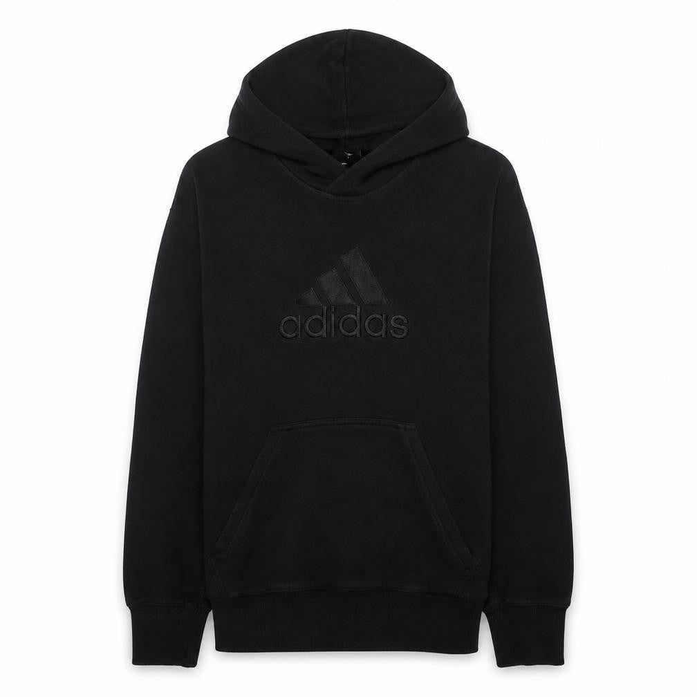 Front view of Adidas Men Black Pullover Hoodie Medium Logo Fleece Sweatshirt