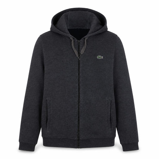 Front view of Lacoste Sport Men's Grey Full Zip Hoodie, size S, Cotton Blend