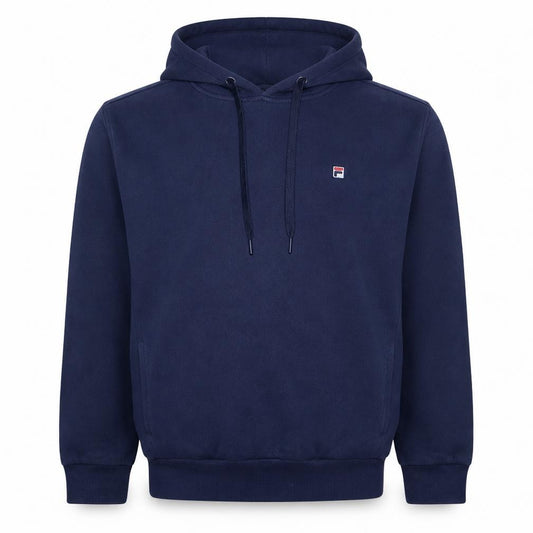 Front view of Fila Men's Blue Pullover Hoodie L Logo Fleece Sweatshirt