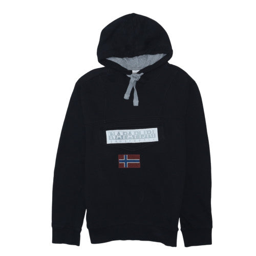 Napapijri Men’s Black Pullover Hoodie M Embroidered Flag Logo