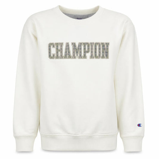 Front view of Champion Women's White Pullover Sweatshirt, size M, Classic Logo