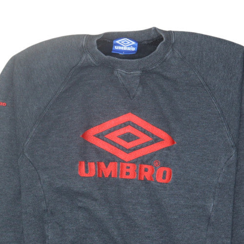 Umbro Mens Grey L Embroidered Logo Pullover Sweatshirt Vintage