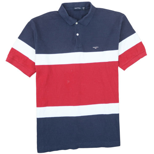 Nautica Men's Navy Red White Striped Cotton Polo Shirt XL