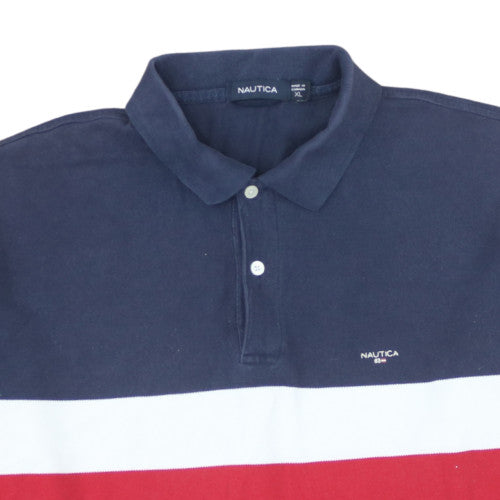 Nautica Men's Navy Red White Striped Cotton Polo Shirt XL
