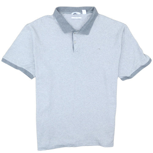 Calvin Klein Men’s Grey Striped Polo Shirt Size L Lightweight Cotton