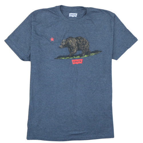 Levi's Men's Blue Graphic Bear T-Shirt XL Crew Neck Cotton Blend