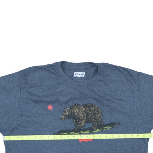 Levi's Men's Blue Graphic Bear T-Shirt XL Crew Neck Cotton Blend