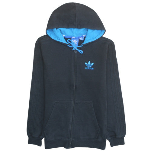 Adidas Mens Black XL Full Zip Hooded Sweatshirt with Blue Logo