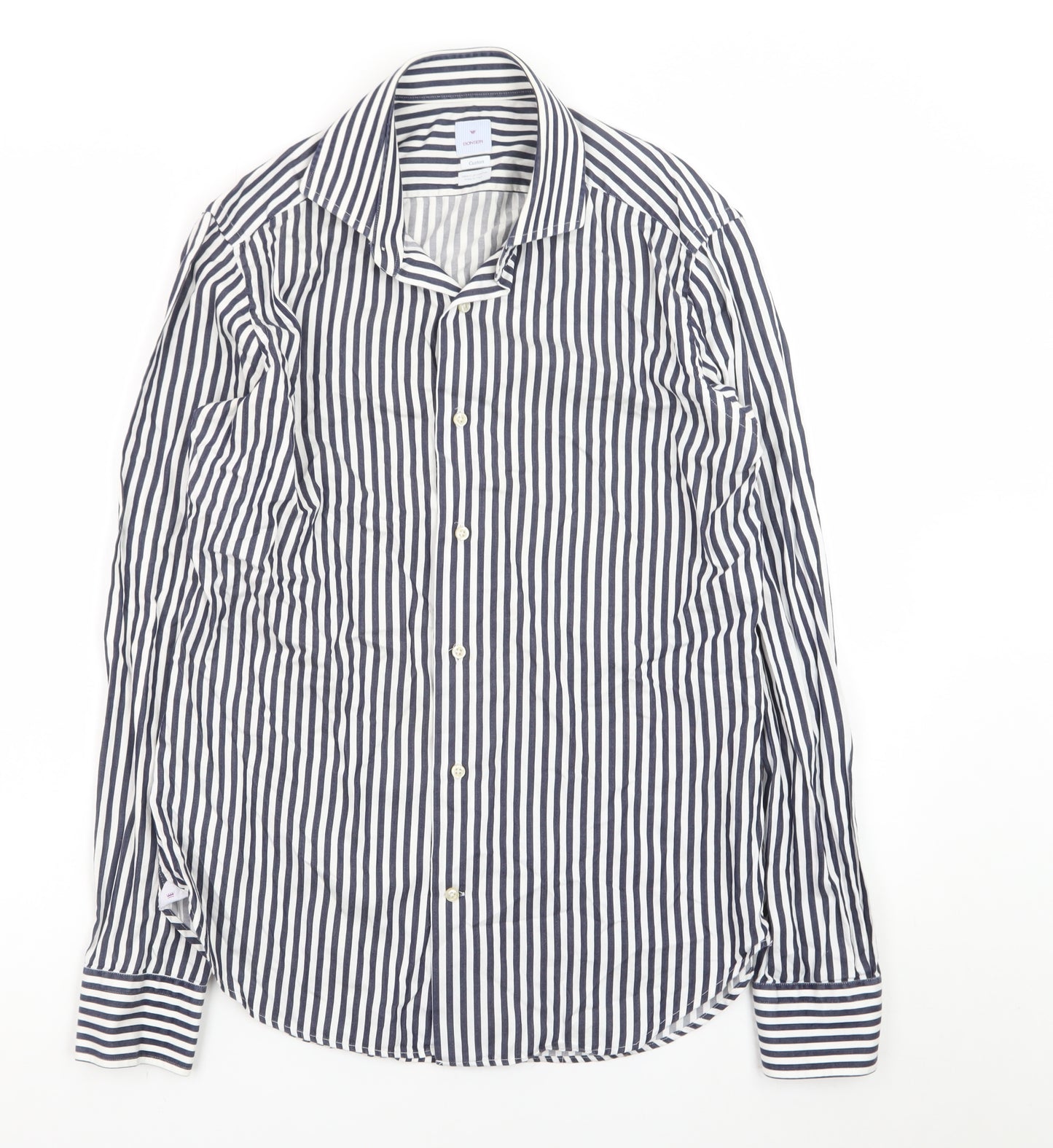 Bonser Men's Blue White Striped Slim Fit Cotton Long Sleeve Shirt 15.5in