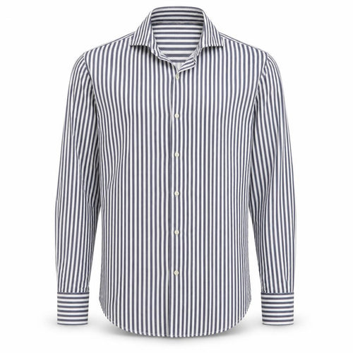 Bonser Men's Blue White Striped Slim Fit Cotton Long Sleeve Shirt 15.5in