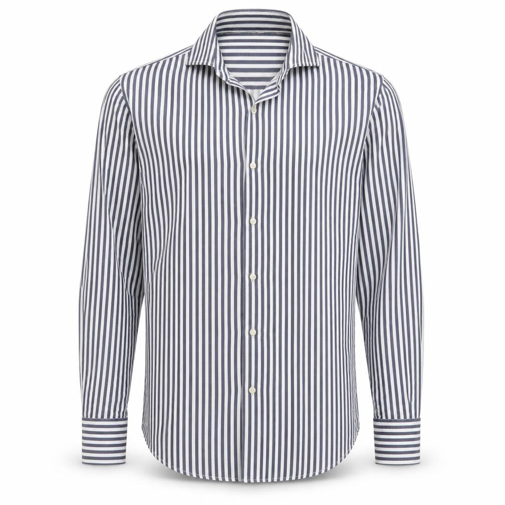 Bonser Men's Blue White Striped Slim Fit Cotton Long Sleeve Shirt 15.5in