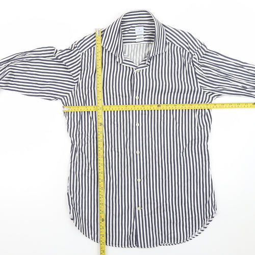 Bonser Men's Blue White Striped Slim Fit Cotton Long Sleeve Shirt 15.5in