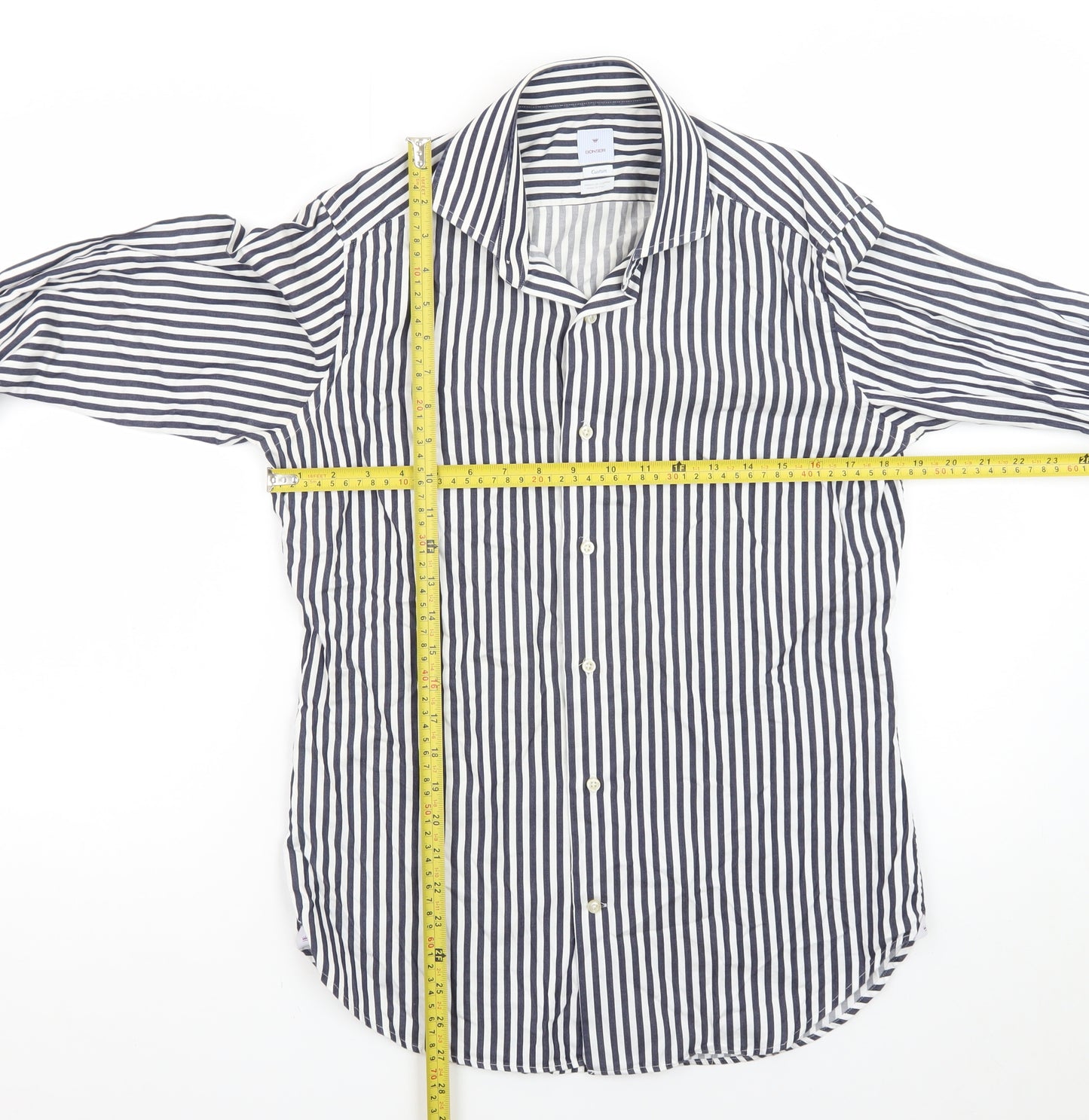 Bonser Men's Blue White Striped Slim Fit Cotton Long Sleeve Shirt 15.5in
