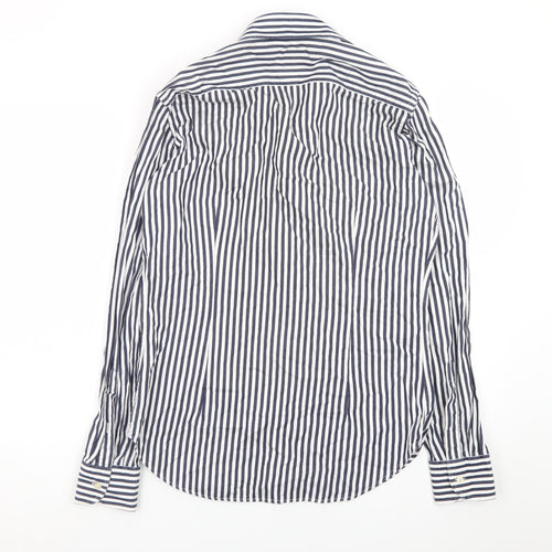 Bonser Men's Blue White Striped Slim Fit Cotton Long Sleeve Shirt 15.5in