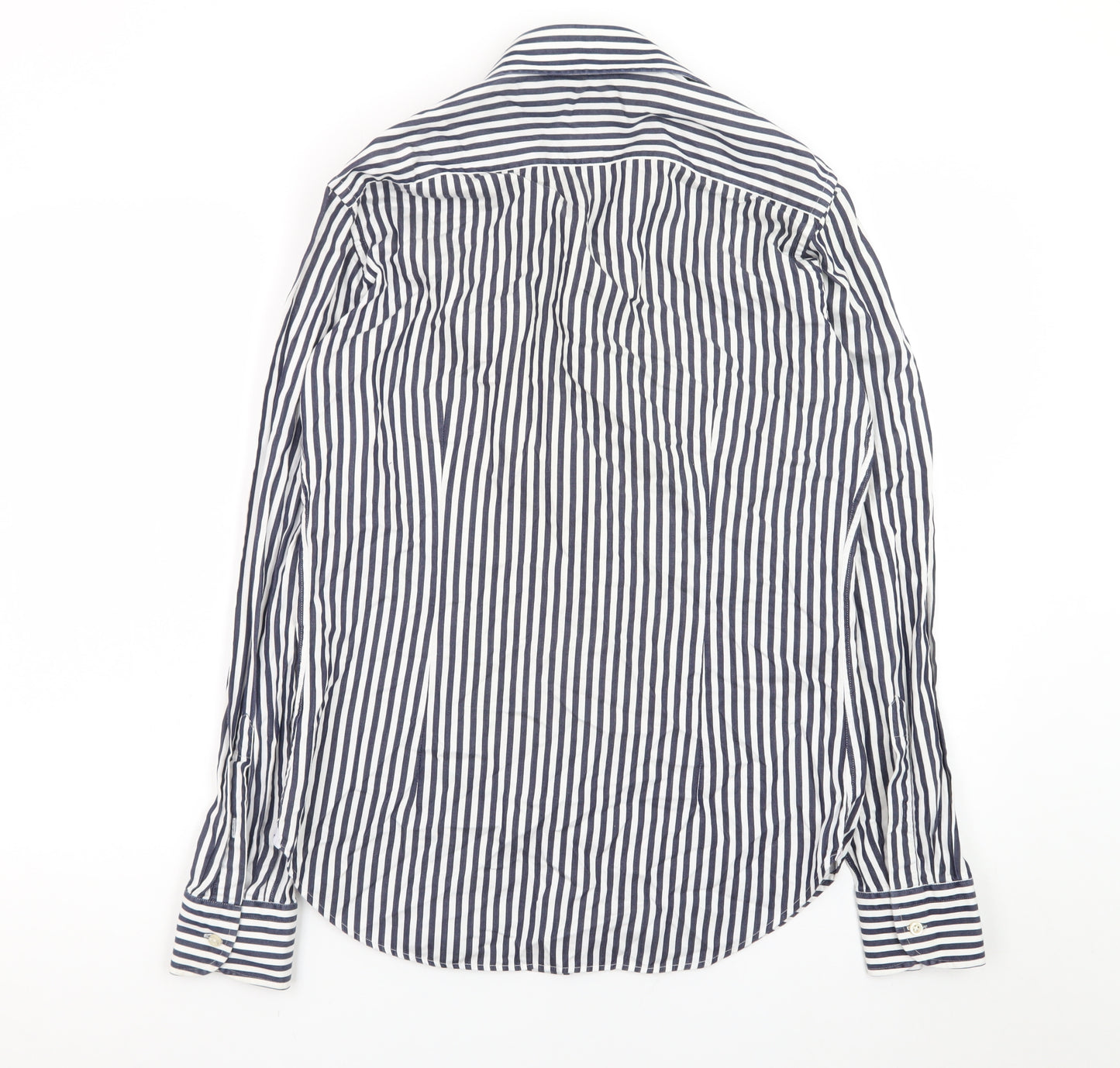 Bonser Men's Blue White Striped Slim Fit Cotton Long Sleeve Shirt 15.5in