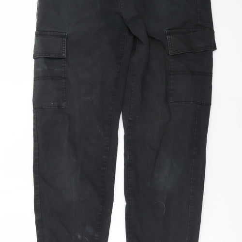 Denim Co Men Black Cargo Straight Fit Jogger Trousers Size S