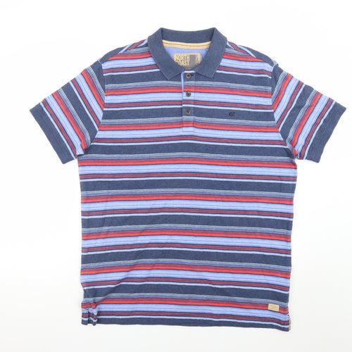 Marks and Spencer Men's Multicoloured Striped Cotton Polo Shirt L