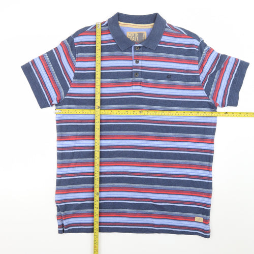Marks and Spencer Men's Multicoloured Striped Cotton Polo Shirt L