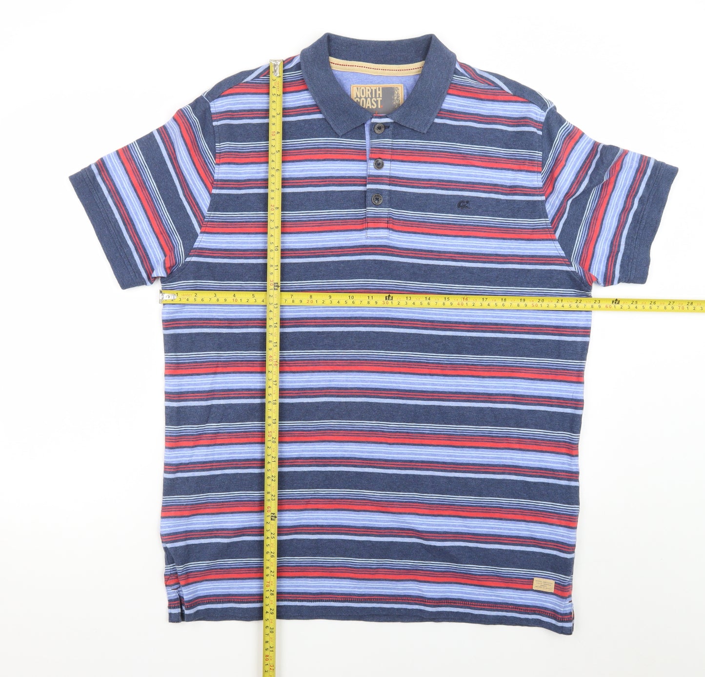 Marks and Spencer Men's Multicoloured Striped Cotton Polo Shirt L