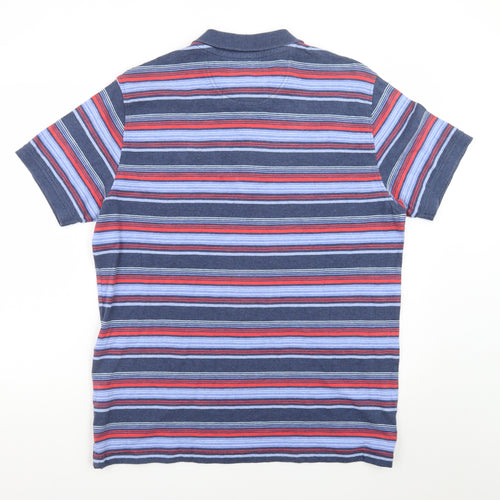 Marks and Spencer Men's Multicoloured Striped Cotton Polo Shirt L