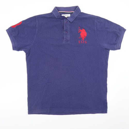 U.S. Polo Assn. Men's Blue Cotton Embroidered Polo Shirt Size L
