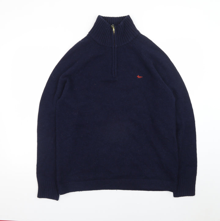 Aubin Men's Blue Wool Blend Half Zip Jumper Size L