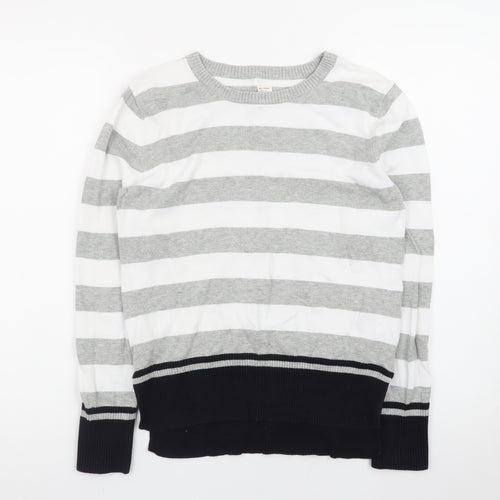 Giordano Men's Grey Striped Cotton Crew Neck Jumper Size S