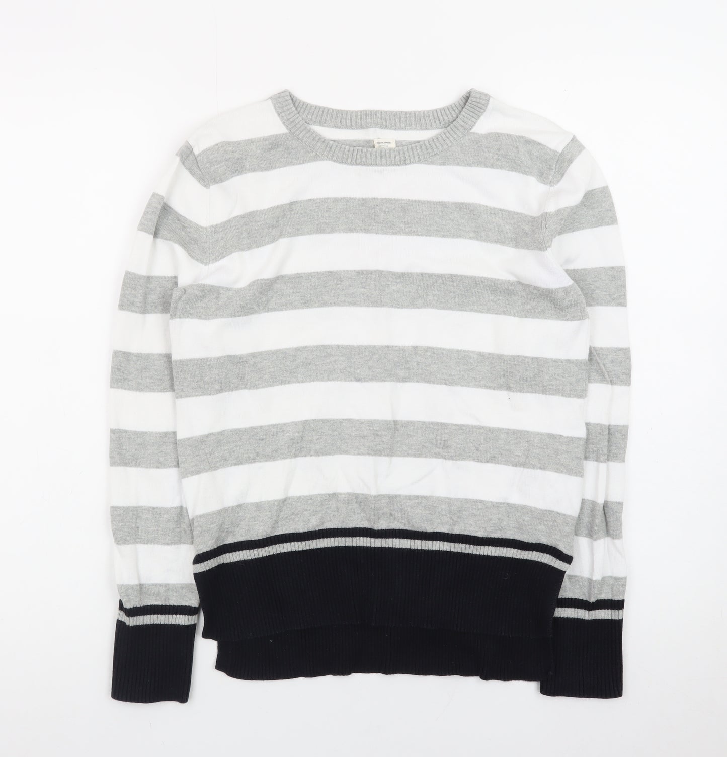 Giordano Men's Grey Striped Cotton Crew Neck Jumper Size S