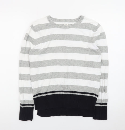 Giordano Men's Grey Striped Cotton Crew Neck Jumper Size S