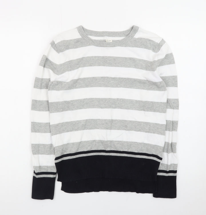 Giordano Men's Grey Striped Cotton Crew Neck Jumper Size S