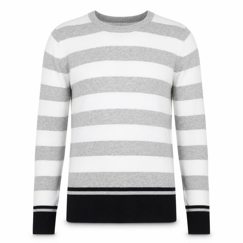 Giordano Men's Grey Striped Cotton Crew Neck Jumper Size S