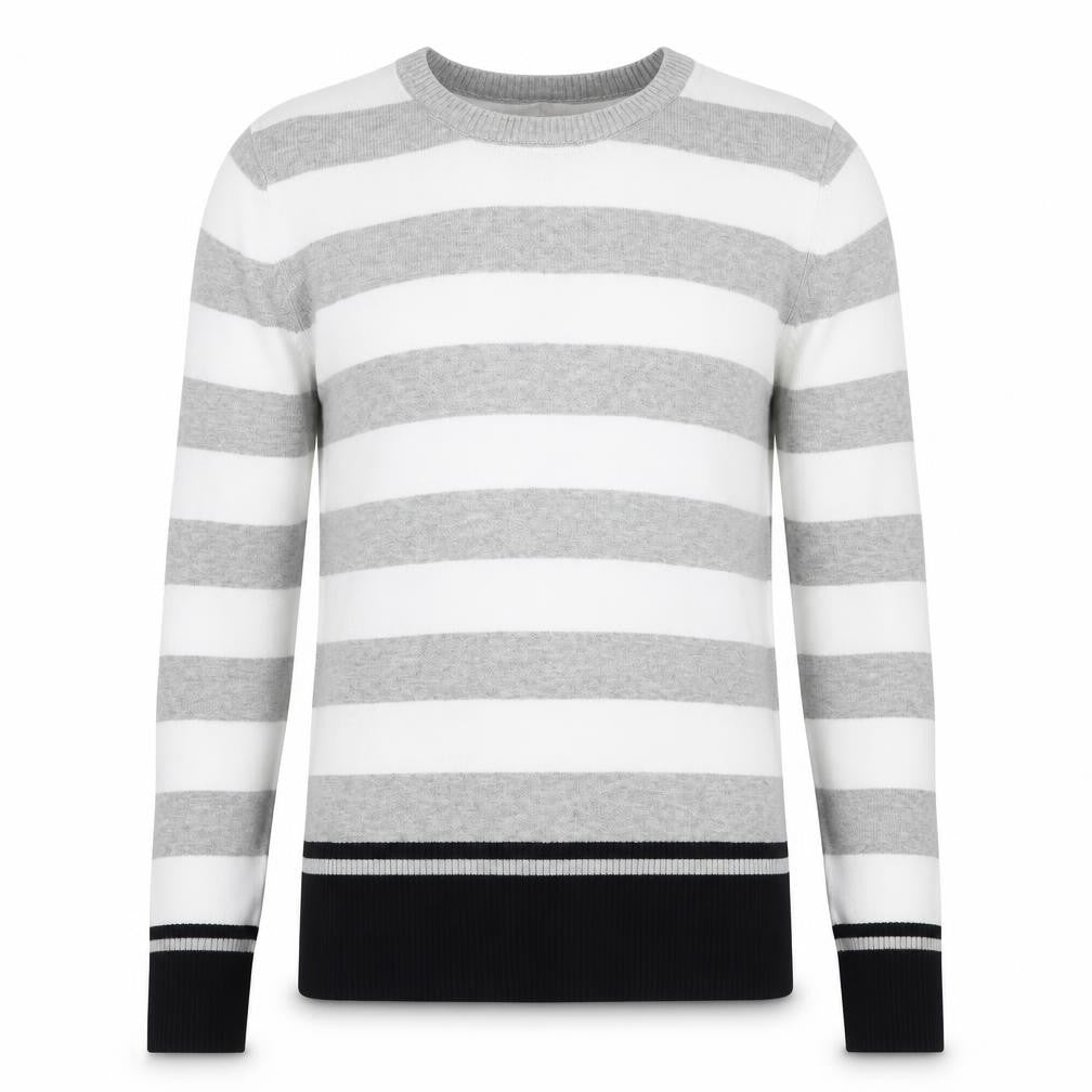 Giordano Men's Grey Striped Cotton Crew Neck Jumper Size S